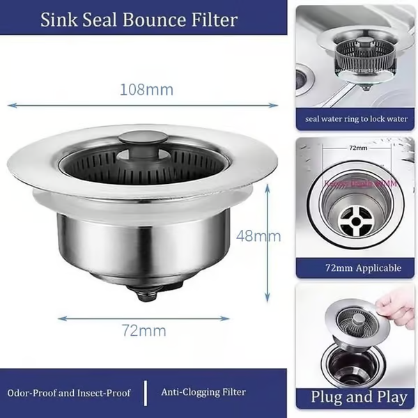 🔥Last Day Promotion 50% OFF♻️♻️♻️New Upgraded 3-in-1 Design Sink Elastic Core Sewer Filter