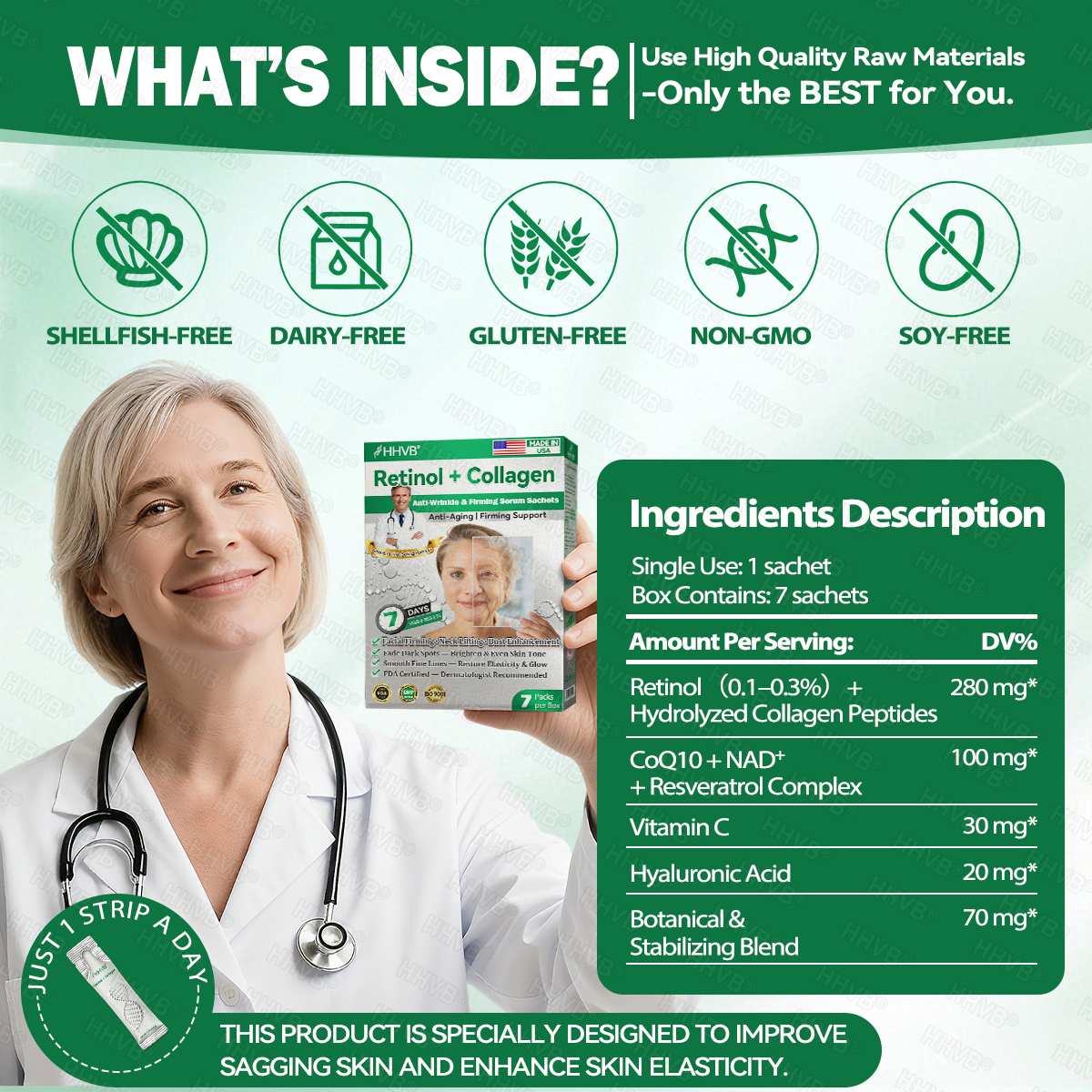 🇺🇸FDA|𝙃𝙃𝙑𝘽®𝐑𝐞𝐭𝐢𝐧𝐨𝐥 + 𝐂𝐨𝐥𝐥𝐚𝐠𝐞𝐧 𝐀𝐧𝐭𝐢-𝐖𝐫𝐢𝐧𝐤𝐥𝐞 & 𝐅𝐢𝐫𝐦𝐢𝐧𝐠 𝐒𝐞𝐫𝐮𝐦 𝐒𝐚𝐜𝐡𝐞𝐭𝐬 (𝐉𝐮𝐬𝐭 𝐨𝐧𝐜𝐞 𝐚 𝐝𝐚𝐲, 𝐯𝐢𝐬𝐢𝐛𝐥𝐞 𝐜𝐡𝐚𝐧𝐠𝐞𝐬 𝐢𝐧 𝟕 𝐝𝐚𝐲𝐬） ✅ Improves sagging skin on the face, neck, arms, abdomen, and buttocks, while reducing dark spots and discoloration