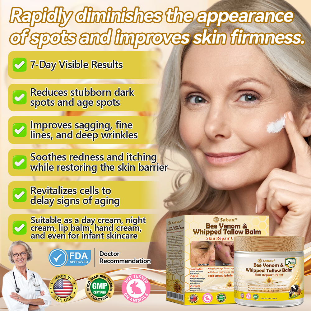 🇺🇸𝑶𝒇𝒇𝒊𝒄𝒊𝒂𝒍 𝑺𝒕𝒐𝒓𝒆|𝑺𝒂𝒃𝒂𝒙® 𝐁𝐞𝐞 𝐕𝐞𝐧𝐨𝐦 & 𝐖𝐡𝐢𝐩𝐩𝐞𝐝 𝐓𝐚𝐥𝐥𝐨𝐰 𝐁𝐚𝐥𝐦 Skin Repair Cream (𝐉𝐮𝐬𝐭 𝐨𝐧𝐜𝐞 𝐚 𝐝𝐚𝐲, 𝐯𝐢𝐬𝐢𝐛𝐥𝐞 𝐜𝐡𝐚𝐧𝐠𝐞𝐬 𝐢𝐧 𝟕 𝐝𝐚𝐲𝐬） ✅ Targets Age Spots, Wrinkles, Eczema, Redness, Stretch Marks, and Even Joint Issues.