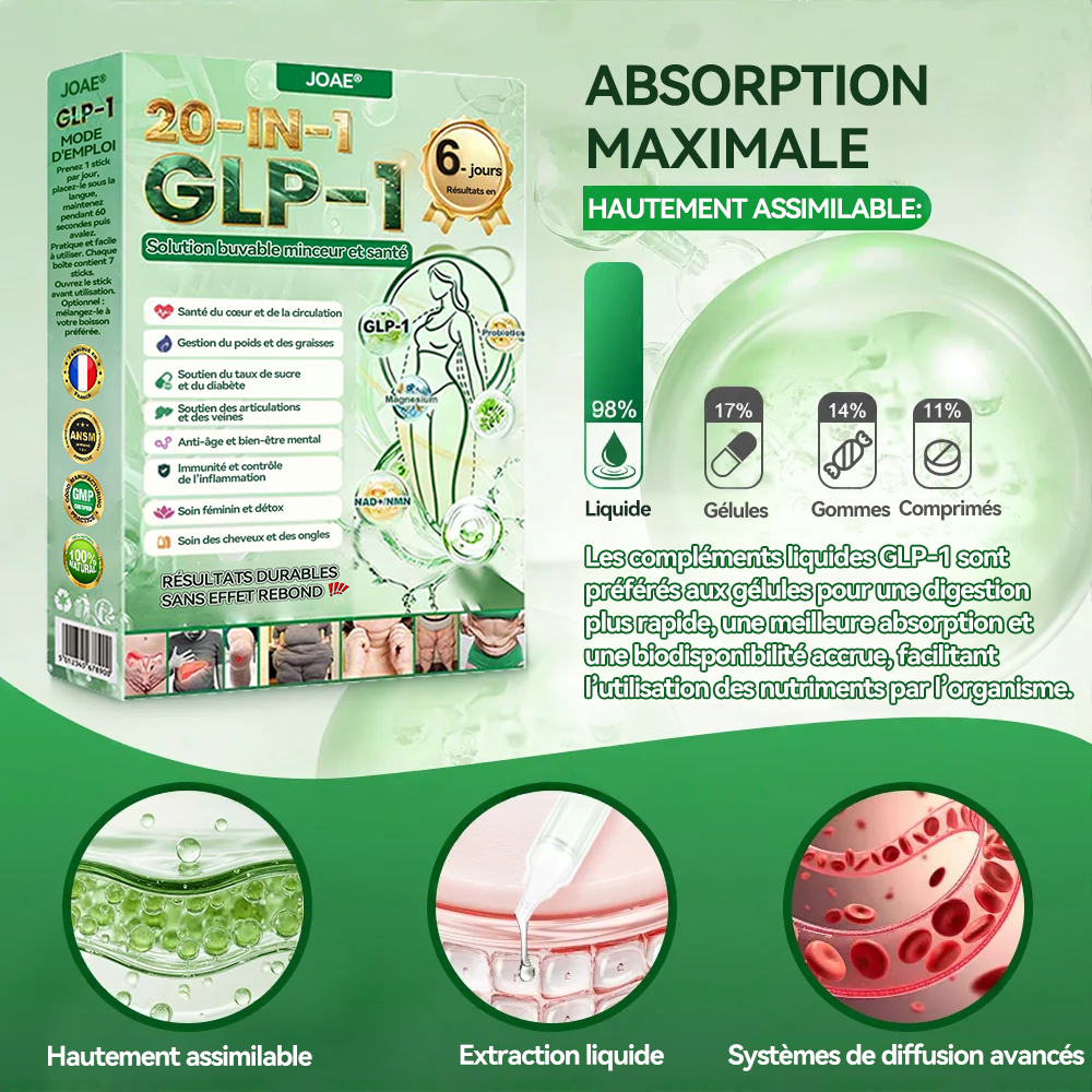 🔥 Boutique Officielle JOAE® | GLP-1 20-en-1 Slim & Health Oral Solution – 1 prise par jour, résultats en 6 jours 💧 100 milliards de probiotiques actifs pour mincir naturellement, réguler la glycémie et raffermir la peau.